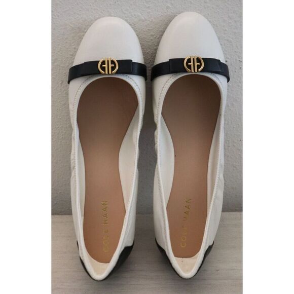 Cole Haan W26820 Women's Sz 9B Ivory/Black Leather Tova Bow Ballet Flats - Picture 5 of 11